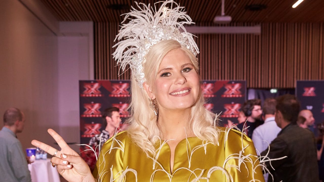 Sofie Linde i presserummet efter showet. 