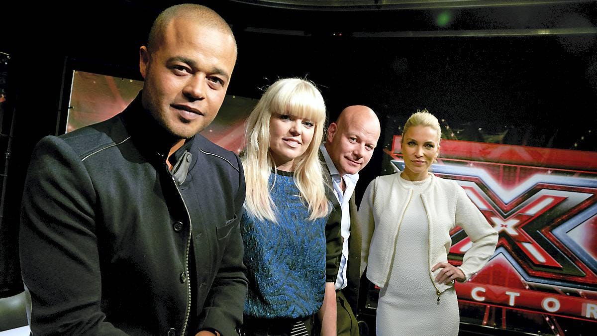 Remee, Lina Rafn, Thomas Blachman og Eva Harlou i "X Factor". 