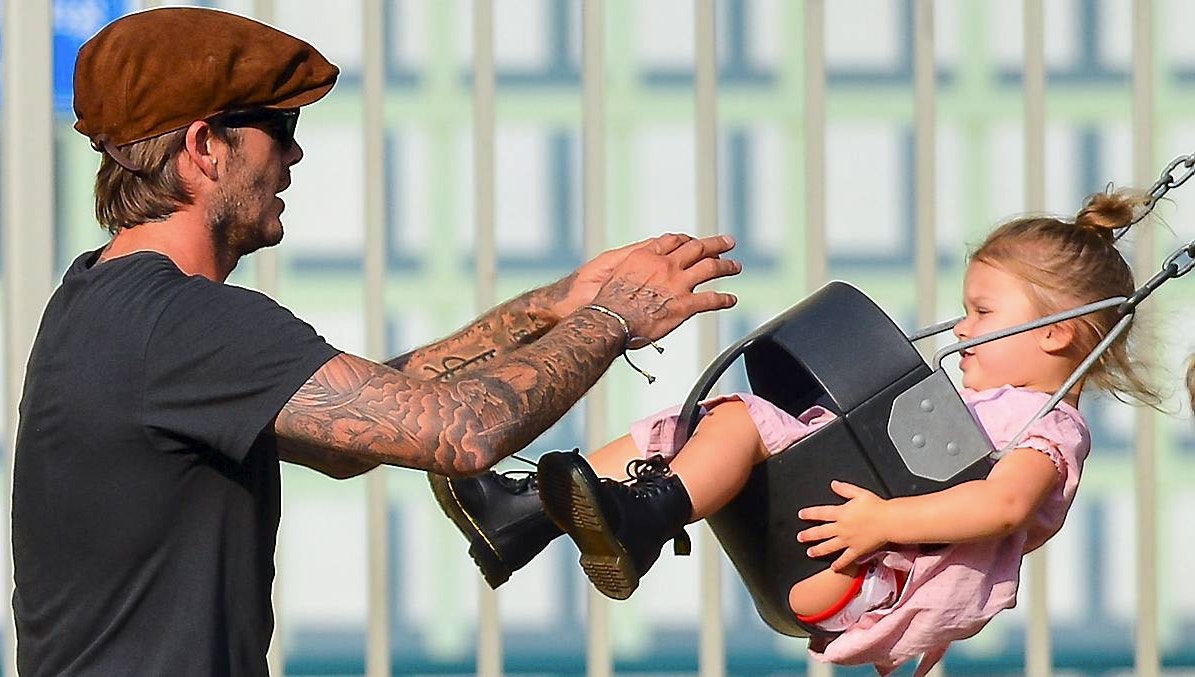 David Beckham og datteren Harper.
