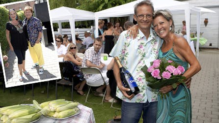 Tina Christiansen og Mogens holdt havefest for vennerne.