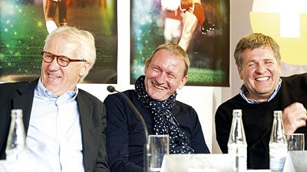Morten Olsen, Preben Elkjær og Jan Mølby hyggede sig, da de mødtes for at fortælle om de seks programmer.