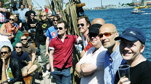 Grøn Koncert 2008 finder sted fra 17.-27. juli. Her ses en del af årets kunstnere til pressearrangement på Tuborgs skib Den gode Madonna.