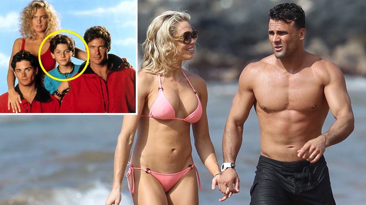 Jeremy Jackson blev verdenskendt i successerien "Baywatch" som David Hasselhoffs TV-søn Hobie. Her er han sammen med fru Jackson.