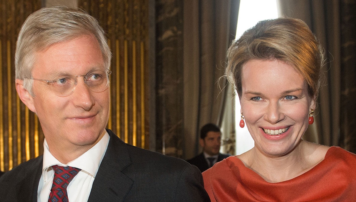 Belgiens kronprinspar Philippe og Mathilde ankommer til den kongelige fest.