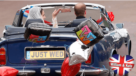 Hertuginde Catherine og prins William tog en tur i en åben Aston Martin på deres bryllupsdag.