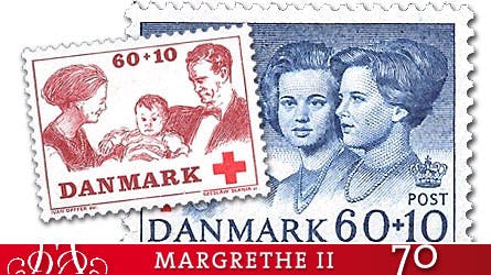 Dronningen Margrethe på diverse frimærker