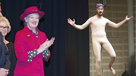 Dronning Margrethe og resten af publikum blev offer for Martin Brygmanns sjove figur "Todd" ved Gigtforeningens jubilæum.