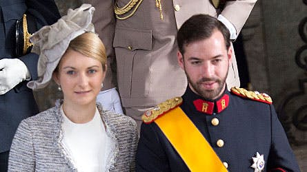 Arvestorhertug Guillaume med sin kommende hustru Stephanie de Lannoy til kongelig dåb i Stockholm.