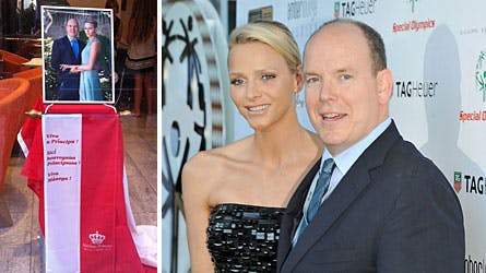Fyrstinde Charlene og fyrst Albert på vej i operaen.