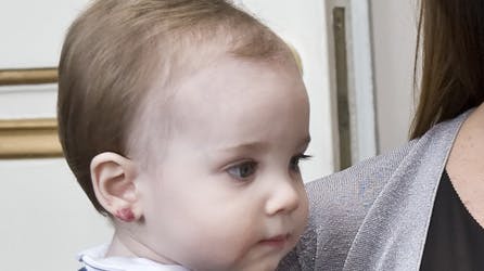 Lille prins Henrik på prinsesse Maries arm ved hofchef Per Thornits afskedsreception.