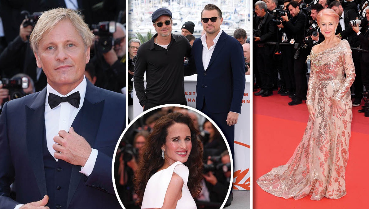 Fotomontage. Viggo Mortensen, Brad Pitt, Leonardo DiCaprio, Andie MacDowell og Helen Mirren.