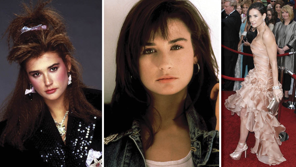 Demi Moore i 1985, 1986 og 2000.