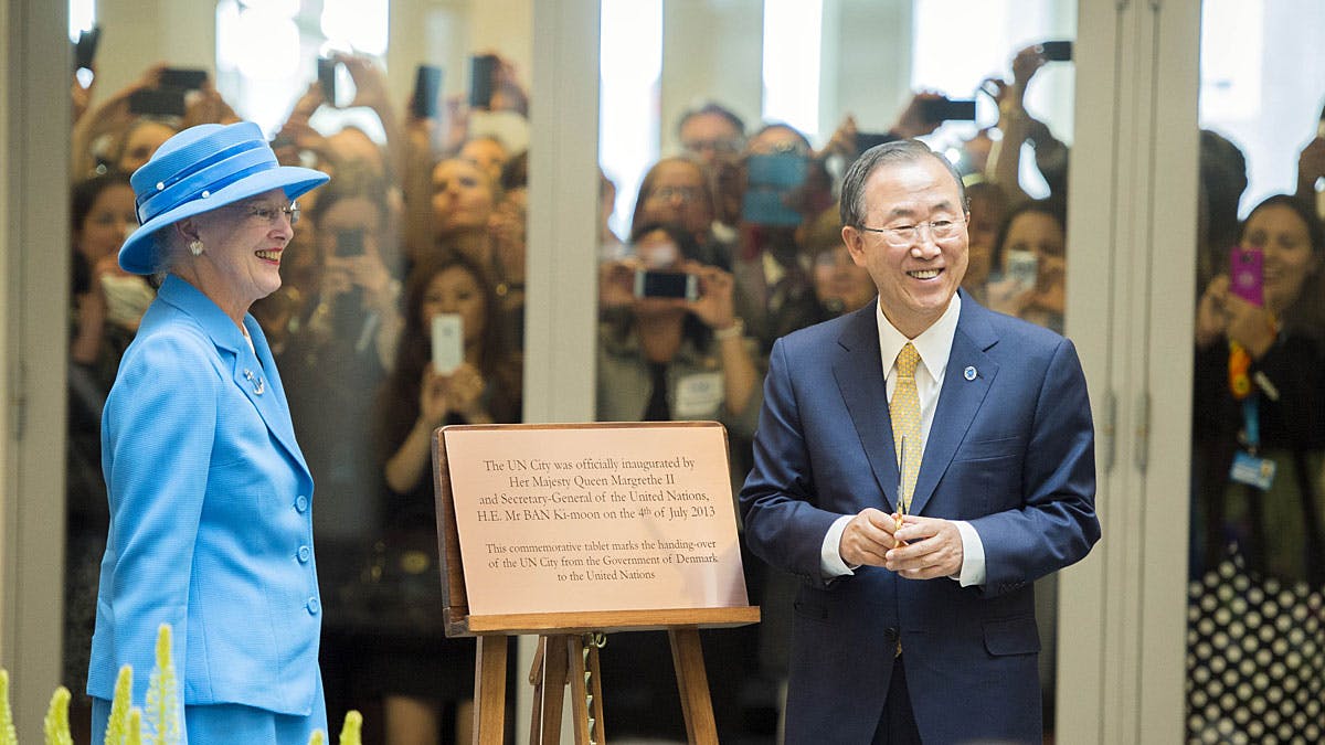 Dronning Margrethe og FN's generalsekretær Ban Ki-moon mødes i forbindelse med den nye FN by i København