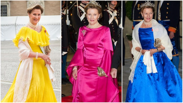 11 PLETSKUD: Dronning Sonjas farvestrålende gallakjoler