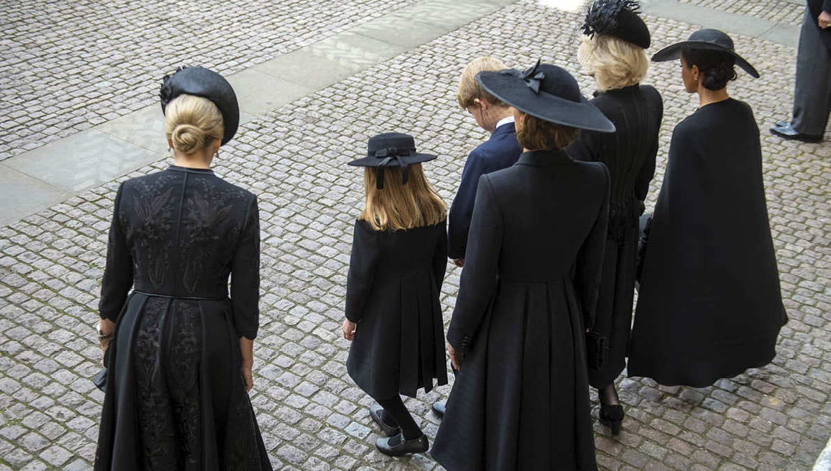 Britiske kongelige til dronning Elizabeths begravelse.