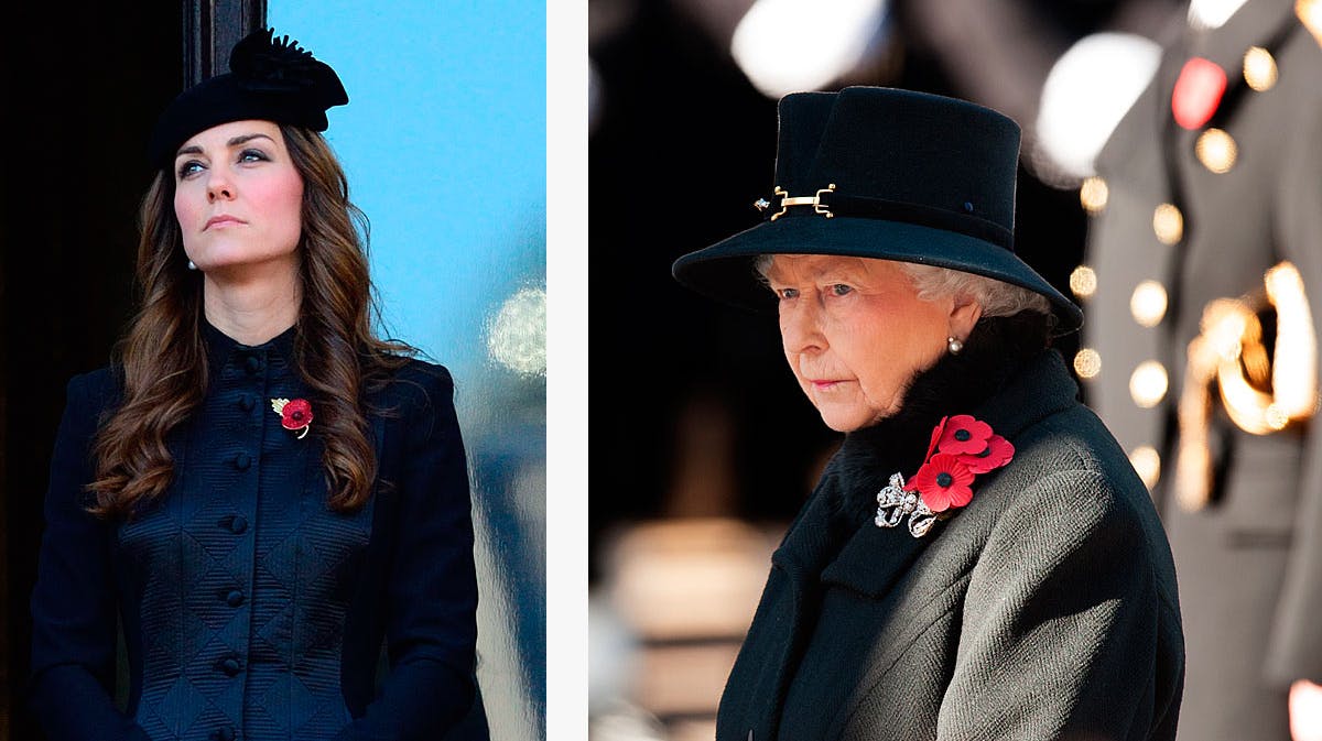 Hertuginde Catherine og dronning Elizabeth under søndagens mindehøjtidelighed i London.
