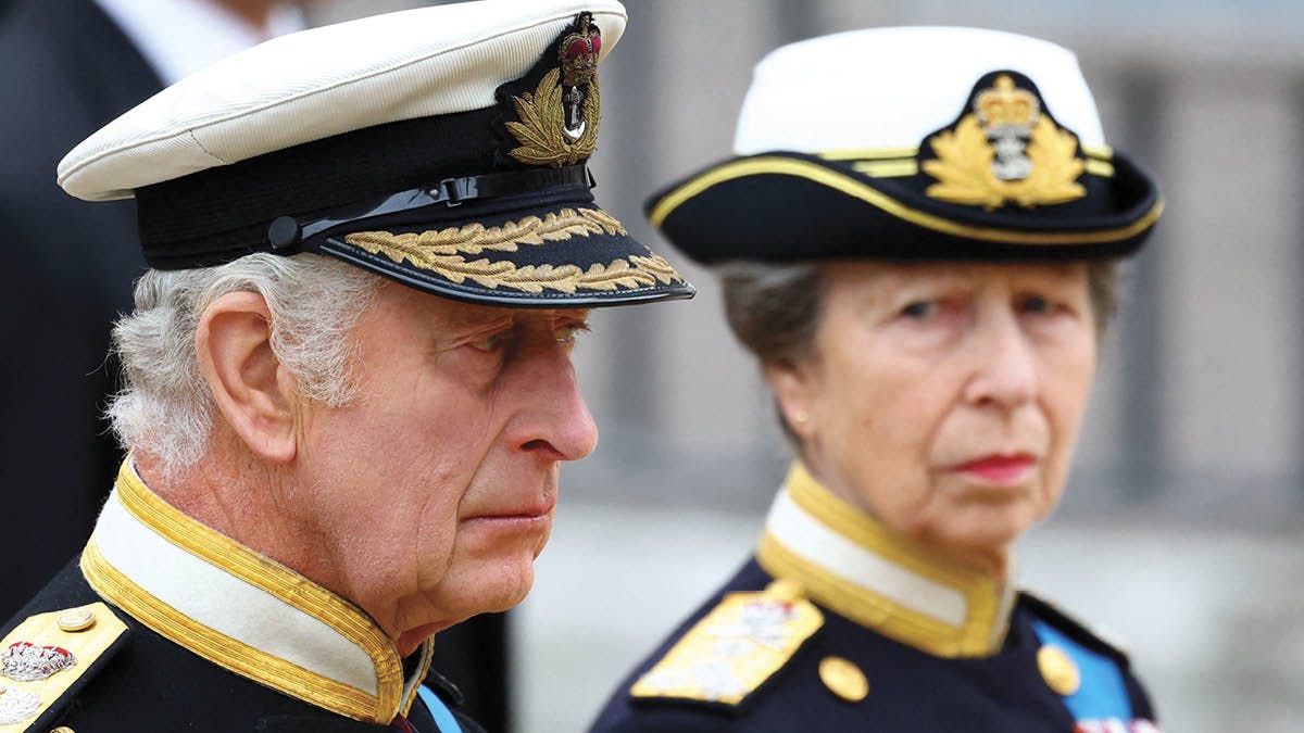 Den britiske kongefamilie til&nbsp;dronning Elizabeths begravelse.