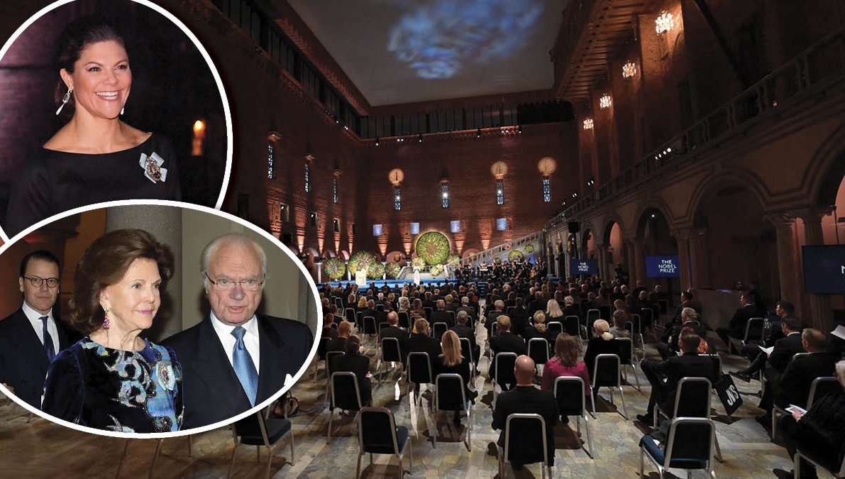 Kong Carl Gustaf, dronning Silvia, kronprinsesse Victoria og prins Daniel til Nobelfestlighederne 2021.