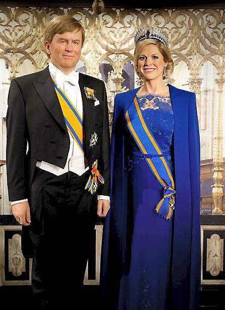 Kong Willem-Alexander og dronning Maxima som voksfigurer.